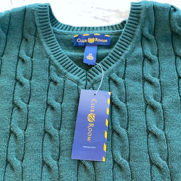 Club Room Dark Green V-Neck Sweater Vest 100% Cotton Medium - Picture 4 of 10
